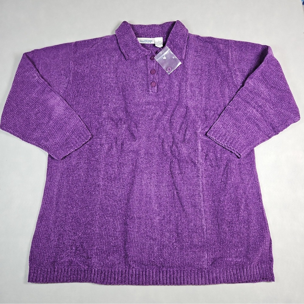 All American Comfort Womens Purple Collared Knit Sweater Size Large NWOT